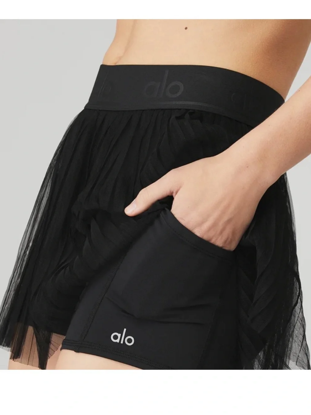 ALO Yoga Black Pleated Mesh Mini Skirt XS